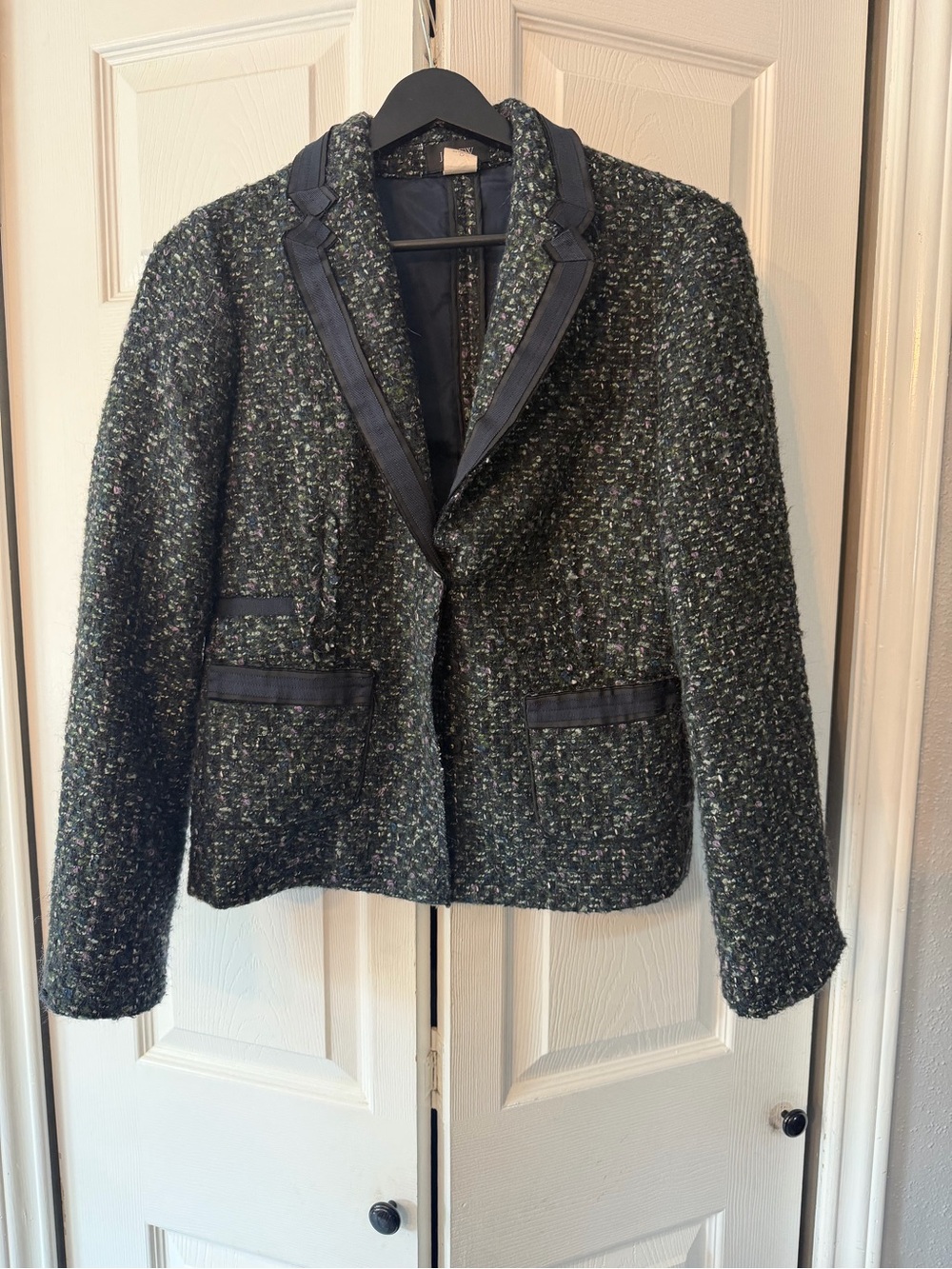J. Crew Dark Tweed Blazer with Navy Trim
